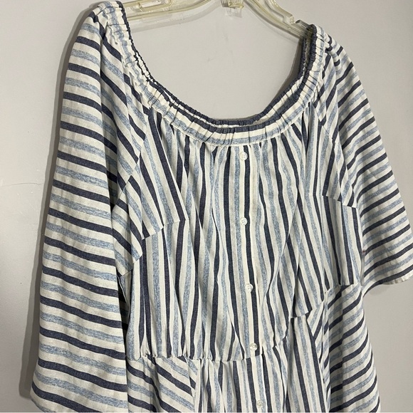 Eloquii Striped Linen Maxi Dress Beach Vacay Cruise Resort Vacation Flowy Summer - Picture 3 of 9